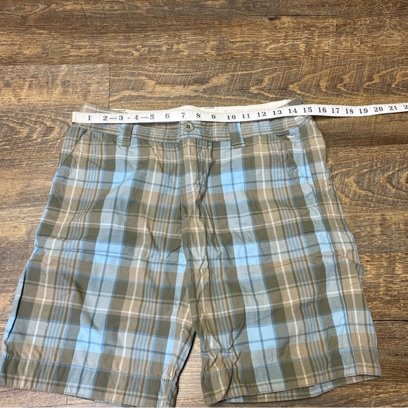 CLEARANCE Vintage Y2K Abercrombie Fitch Womens 0 Tan Blue Plaid Bermuda Shorts - Picture 2 of 8